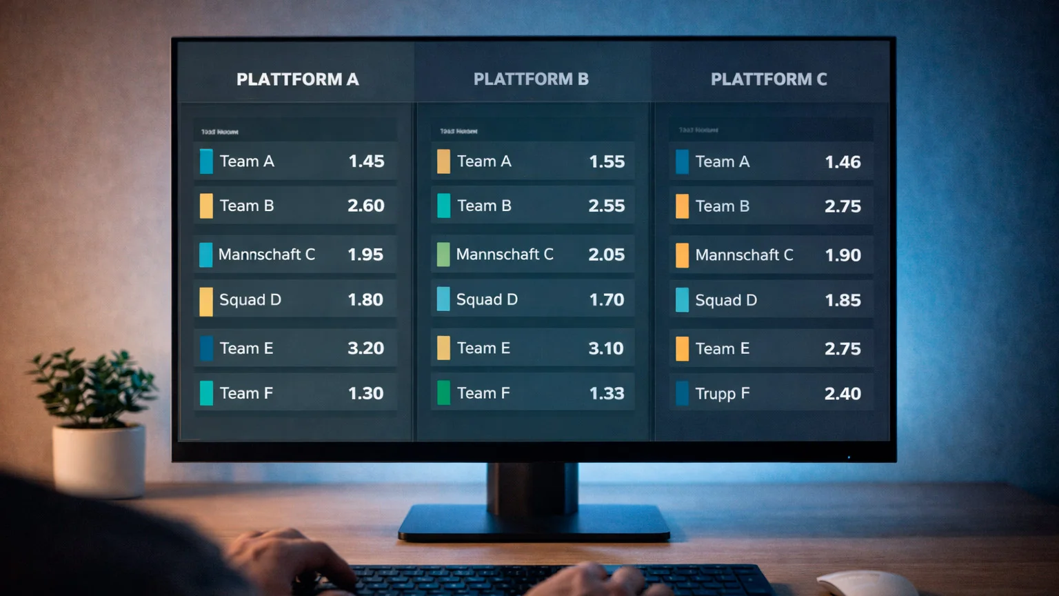 Vergleich verschiedener eSport-Wettanbieter auf einem Bildschirm